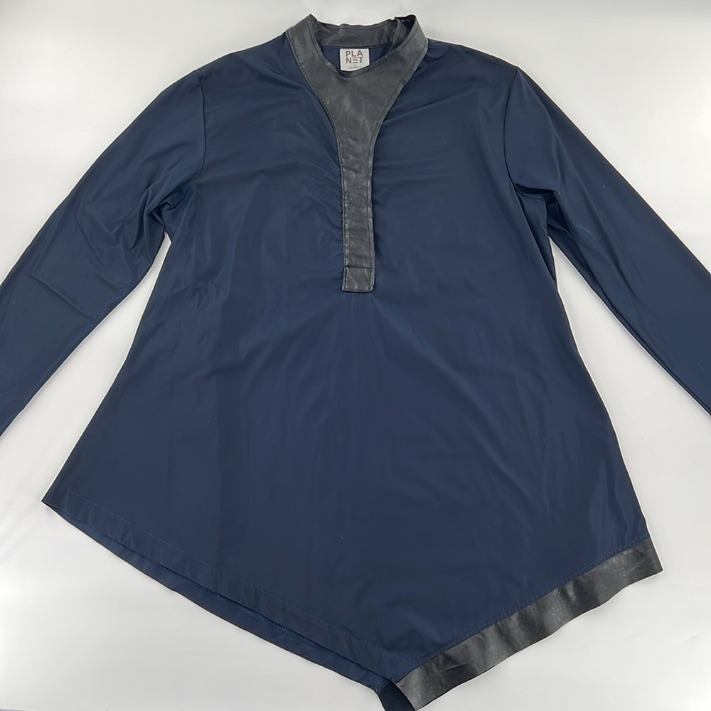 Planet‎ By Lauren G Navy blue Asymmetrical Tunic steampunk faux leather trim  2 - Picture 2 of 9
